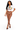 A woman modeling a white graphic T-shirt with a tie-front cutout and sheer brown pantyhose, paired with black strappy high-heeled sandals, against a plain white studio background.
