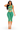 A woman modeling a matching two-piece activewear set in a washed teal green color, featuring a strappy crop top and high-waisted leggings, against a plain white background.