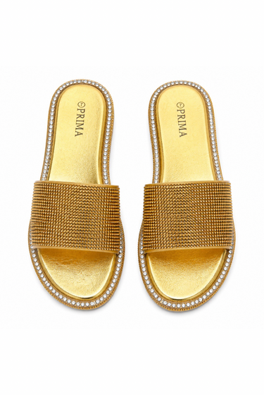 Boss Babe - Bling Rhinestone Detailed Slip On Sandal Slides For Women