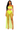 Woman wearing a neon green bikini set with sheer cover-up on a white background