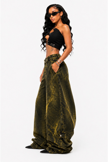 I Do This - Oversized Cargo Asymmetric Waist Balloon Fit Denim Jeans