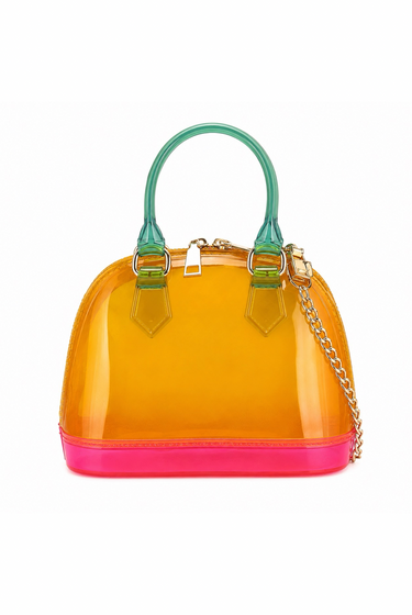Mint Condition - Color Block Jelly Top Handle With Shoulder Strap Clutch Purse