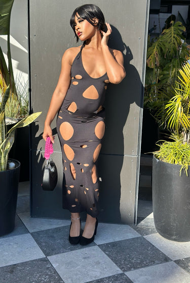 Don't Watch The Clock - Cut Out Halter Back Cut Out Maxi Dress