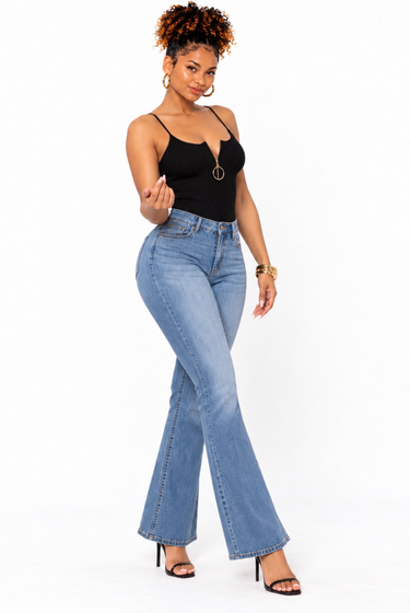 Flavor - Women's Stretch Ribbed Spaghetti Strap Zip Up Bodysuit