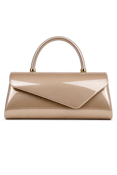 Lydia - Patent Leather Long Shape Front Flap Top Handle Clutch Purse