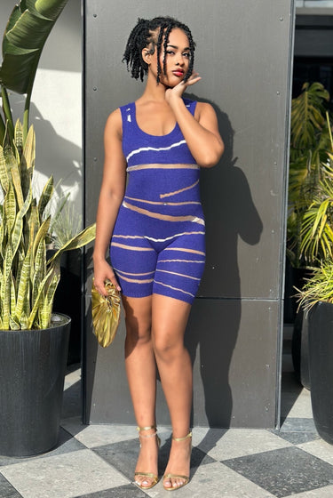 Don't Play Wit It - Stretch Knit Mesh Detail Romper