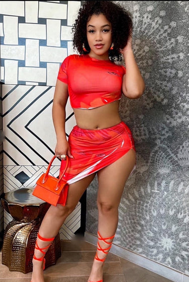 Keep Watching.....High Side Split Mini Skirt Set Half Heart Clothing