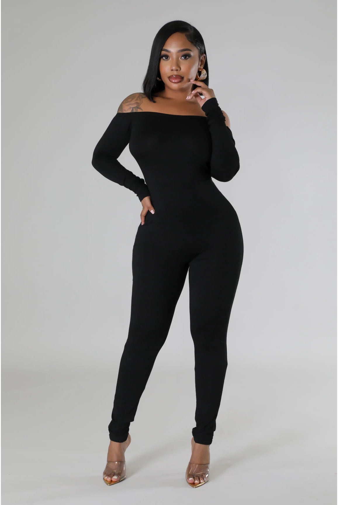 Look But Don't Touch.....Back Out Off Shoulder Jumpsuit