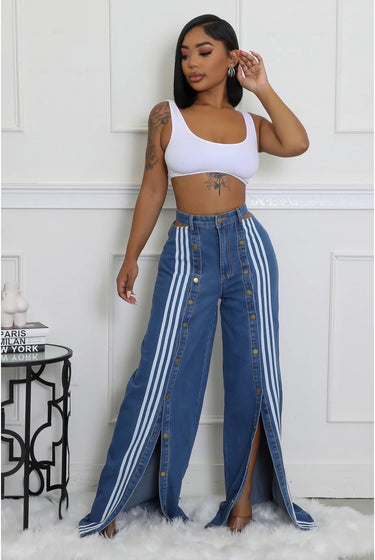 Nothing Like Me - Front Button Down Wide Leg Denim Jeans