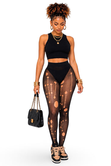 Dismissed - Women's One Size Distressed Foot-In Mesh Stocking Pants