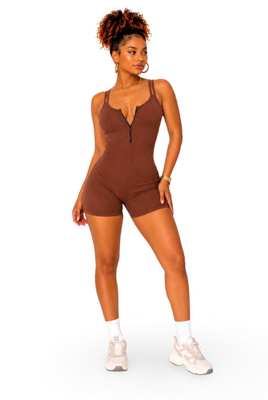 On a Daily - Stretchy Spaghetti Strap Zip Up Romper