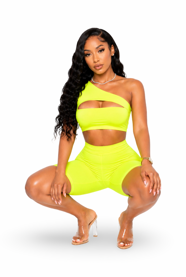 Just Loungin’ – Single Sleeve Matching Two Piece Biker Short Set
