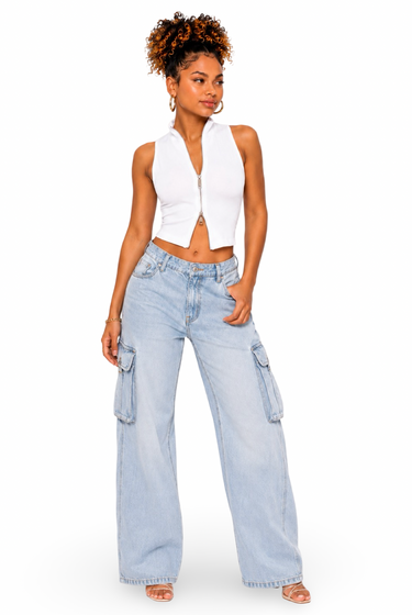 Molly - Women's Mock Neck Front Double Side Zipper Sleeveless Crop Top