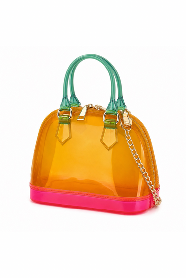 Mint Condition - Color Block Jelly Top Handle With Shoulder Strap Clutch Purse