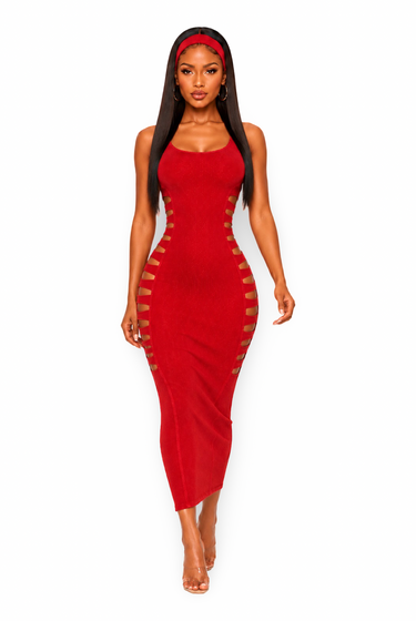 Long Time Coming - Tank Mineral Wash Laser Cut Outs With Matching Head Band Maxi Dress