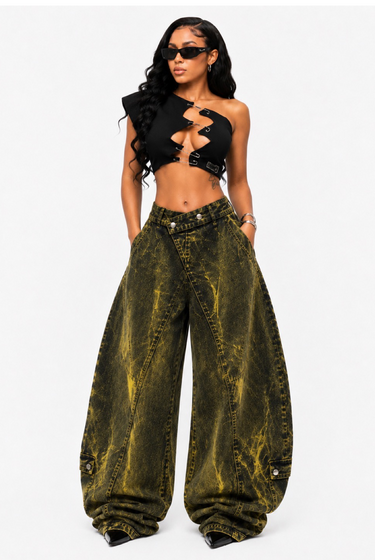I Do This - Oversized Cargo Asymmetric Waist Balloon Fit Denim Jeans
