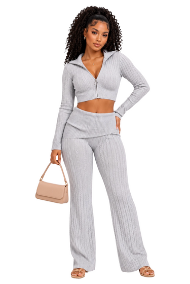Easily Adored - Cable Knit Sweater Pants Set