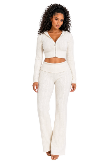 Easily Adored - Cable Knit Sweater Pants Set