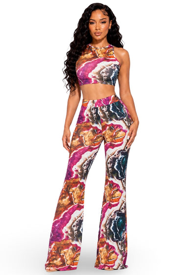 Italy - Stretch Print Wide Leg Pants Set