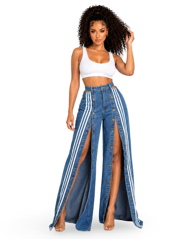 Nothing Like Me - Front Button Down Wide Leg Denim Jeans