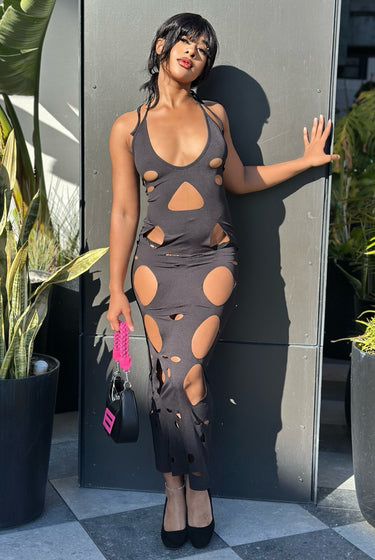 Don't Watch The Clock - Cut Out Halter Back Cut Out Maxi Dress