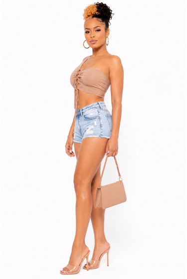 Ophelia - Asymmetric Stretch Single Strap Front Lace Crop Top