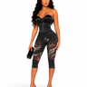 Front Angled View
Alt Text: Honor wearing Deadly Snake Print Detail Mesh Stretch Capri Leggings with a black satin corset top, black heels, and clutch on a white background.