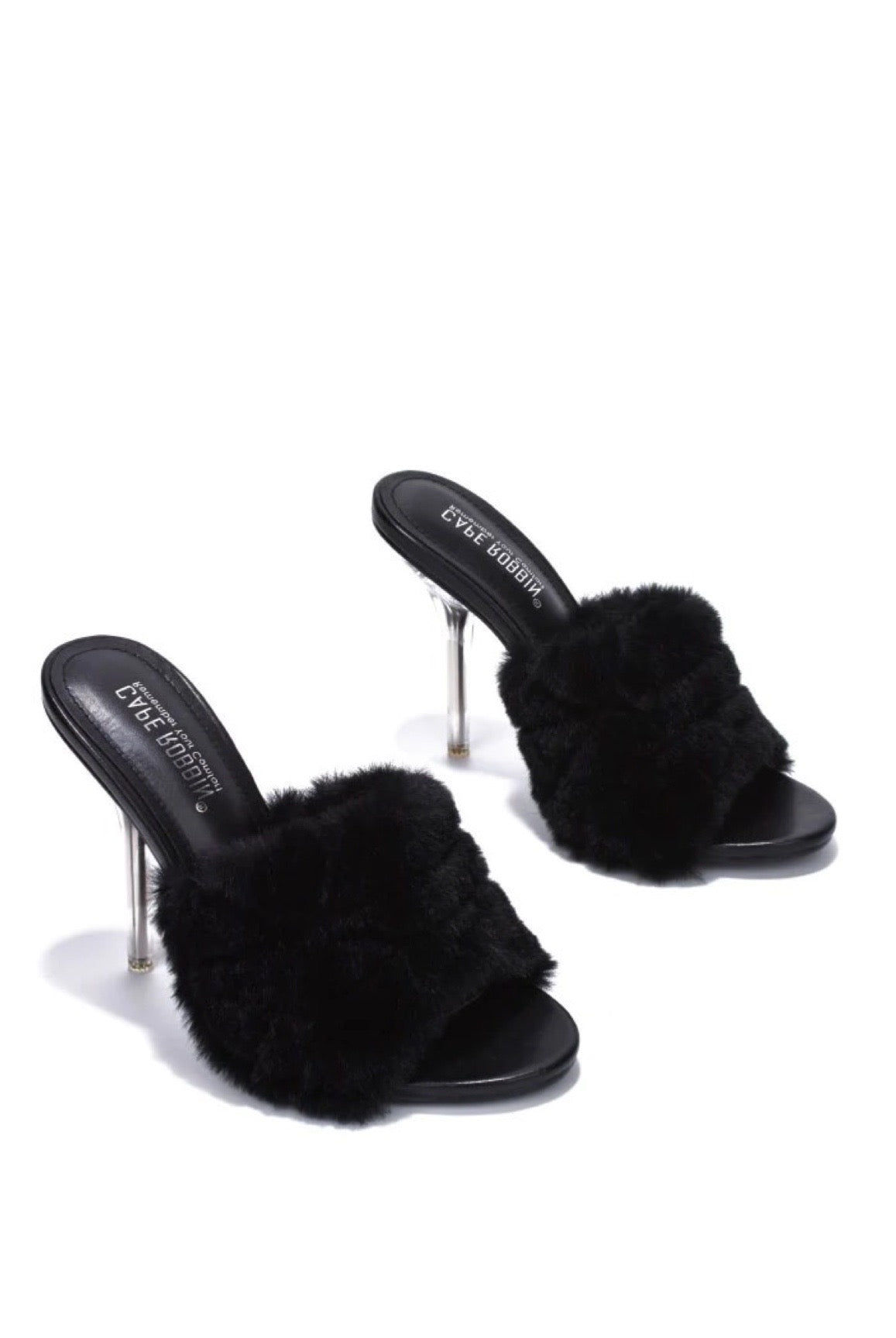 Obrey.....Fur Detail Clear High Heels Cape Robbin Shoes