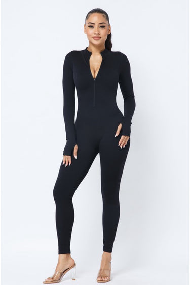 Break Me Off - Stretch Thumb Hole Long Sleeve Seamless Jumpsuit