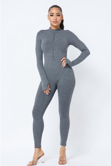 Break Me Off - Stretch Thumb Hole Long Sleeve Seamless Jumpsuit