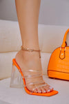 Happier....Clear Thin Strappy Block Heels