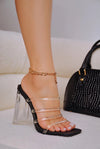 Happier....Clear Thin Strappy Block Heels