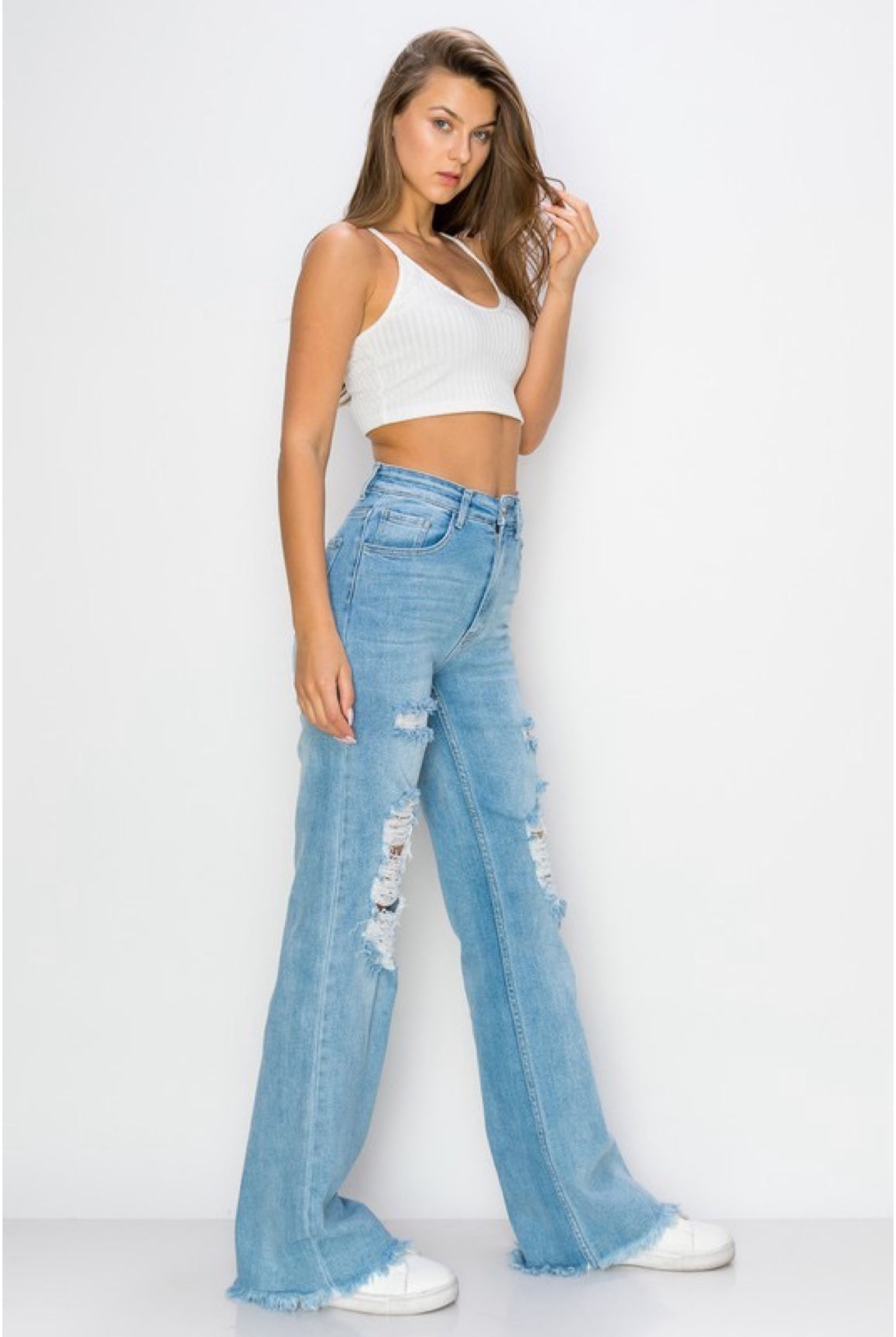 Heather......Wide Leg Distressed Jeans