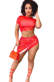 Keep Watching - Matching Stretch High Side Split Mini Skirt Set