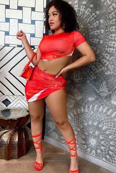Keep Watching.....High Side Split Mini Skirt Set Half Heart Clothing