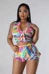 My Pleasure......Colorful Matching Print Short Set