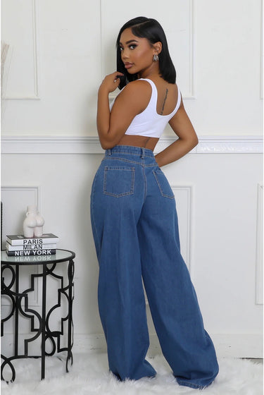 Nothing Like Me - Front Button Down Wide Leg Denim Jeans