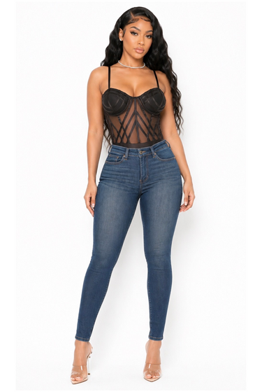 Cassandra - Mesh Bodysuit Women Sheer Strappy Adjustable Strap Sexy Top Leotard