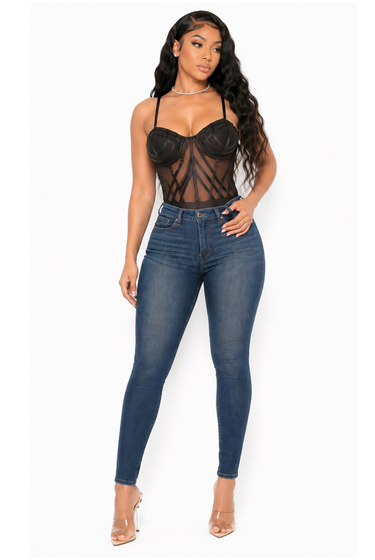Cassandra - Mesh Bodysuit Women Sheer Strappy Adjustable Strap Sexy Top Leotard