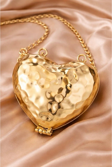 Heart Shaped Hammered Metal Coin Purse With Chain