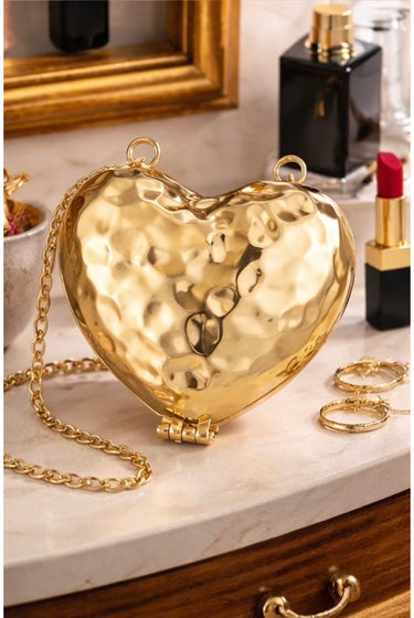 Heart Shaped Hammered Metal Coin Purse With Chain