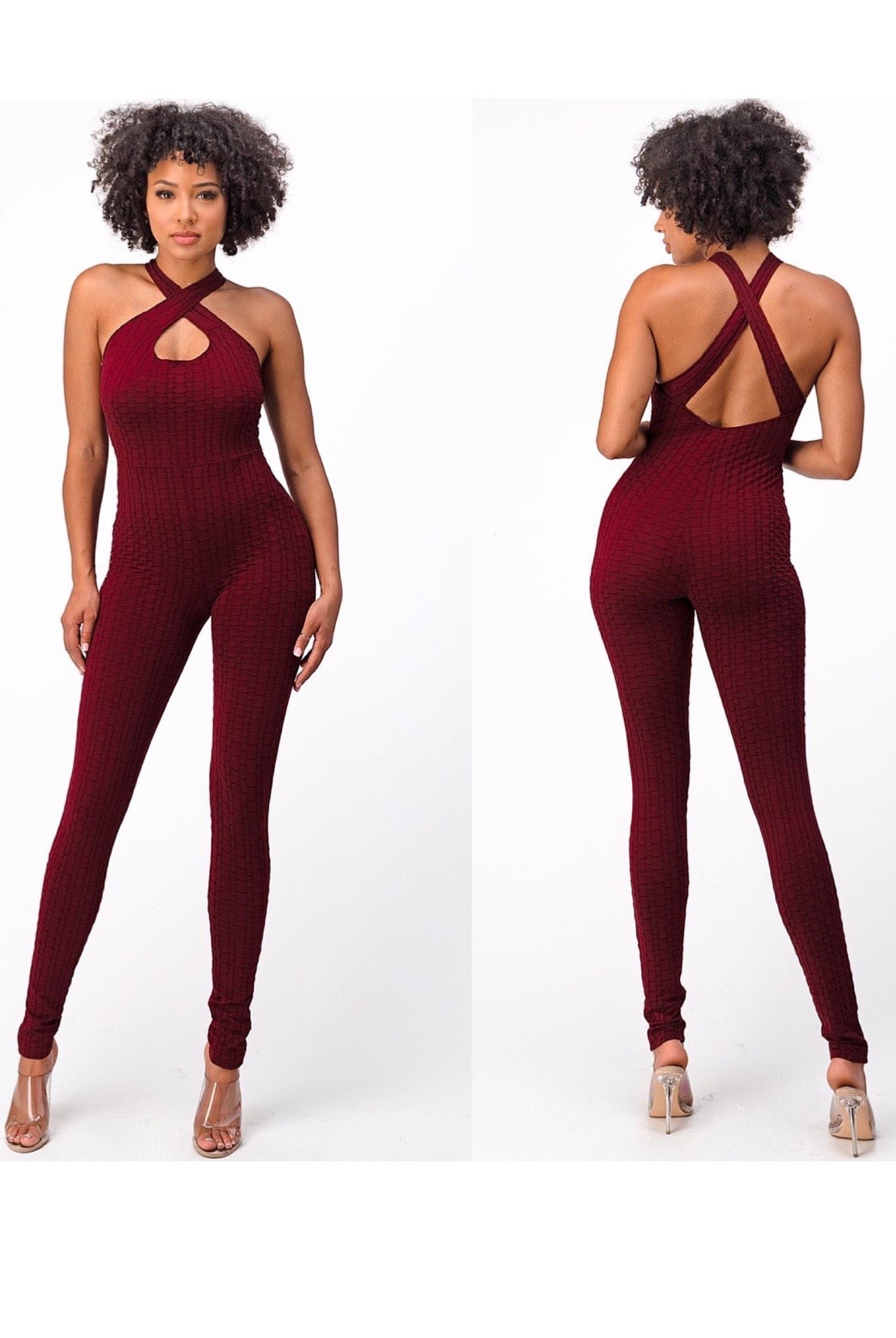 Thanks For Nothing....Cross Strap Quilted Print Jumpsuit Cherie' Clothing