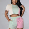 Always....Color Block Short Sleeve Short Set Good Time USA