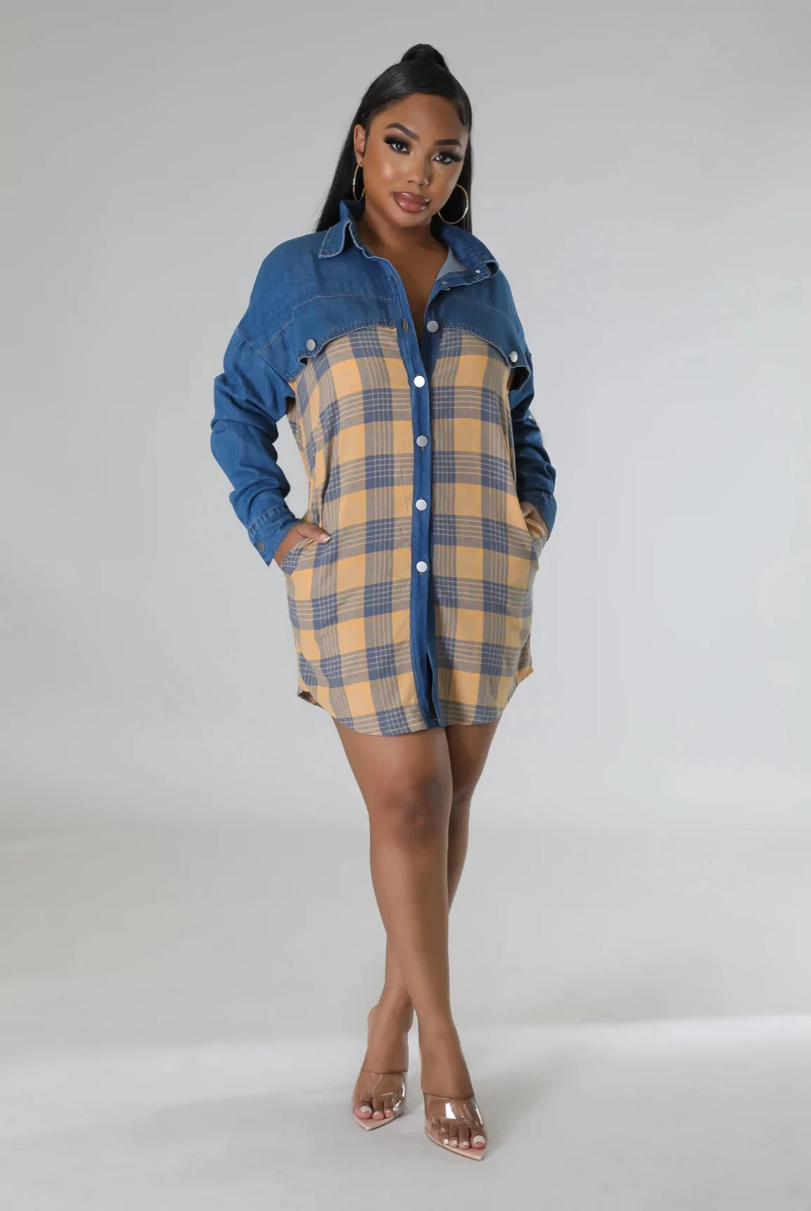 Can't Keep Quiet........Denim Plaid Tunic Good Time USA