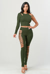 Cant Wait To Get Out...... Single Sleeve Sliced Cut Out Pants Set