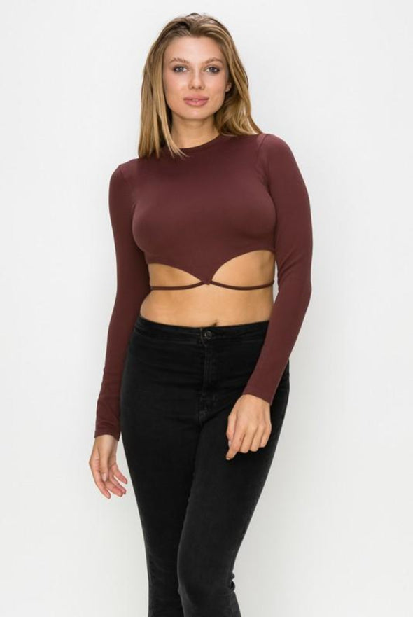 Cassidy.....Long Sleeve Mid Tie Up Crop Top | Swagg Boutique LLC.