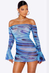 Catch a Vibe......Off Shoulder Print Mesh Dress