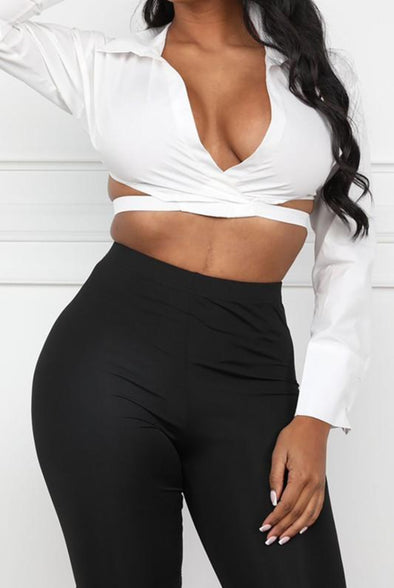 Chanel.....Long Sleeve Deep V Cut Crop Top | Swagg Boutique LLC.