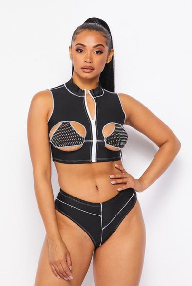 Fair Game....Crop Rhinestone Swim Set | Swagg Boutique LLC.