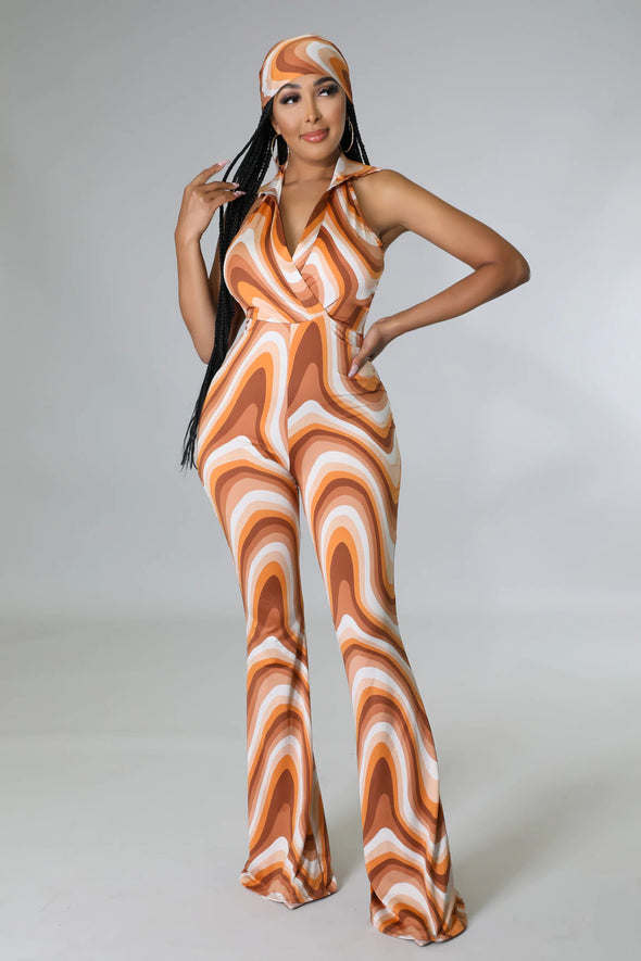 Grown Status......Halter Collar Flare Leg Jumpsuit